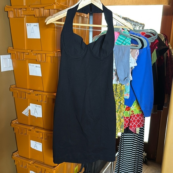 AEFFE Spa Black Bodycon Lace Up Bustier Halter Dress Size 10 - Picture 2 of 11